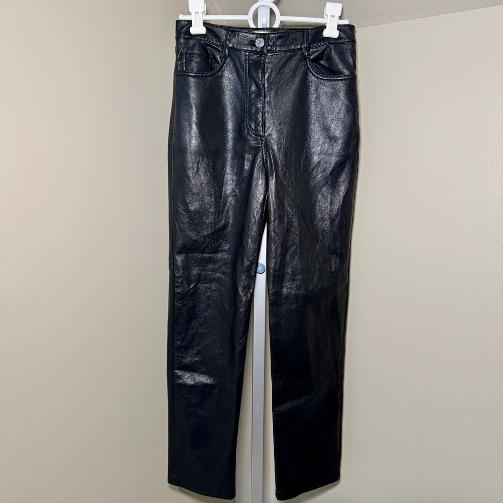 Aritzia Wilfred Melina High Waisted Vegan Leather Black Straight Pants Size 0